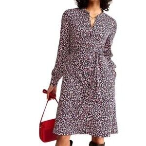 Boden Women's Julia Jersey Shirt Dress Navy Red White Long Sleeve Size 4R